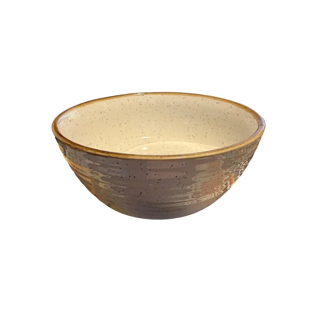Signature Pet Bowl Dog Cat Cream Taupe Excellent Speckled Paw Print Ceramic